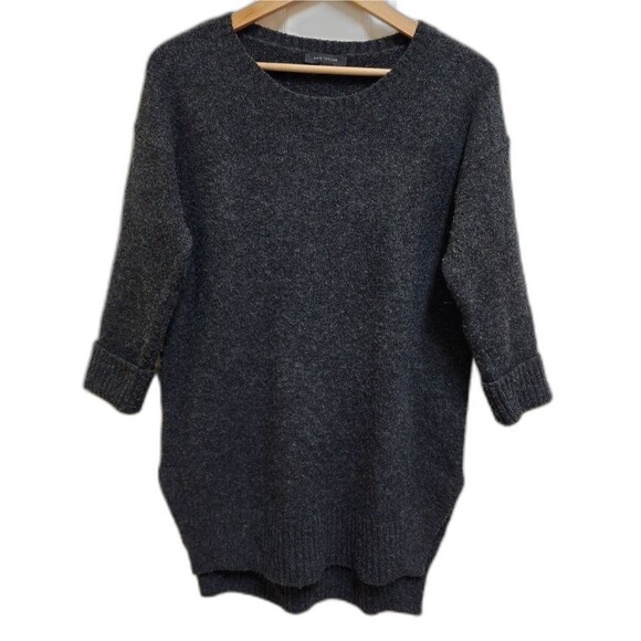 Ann Taylor Sweater Womens S Charcoal Gray Wool Blend Knit Oversized 3/4 Sleeve - Picture 1 of 9